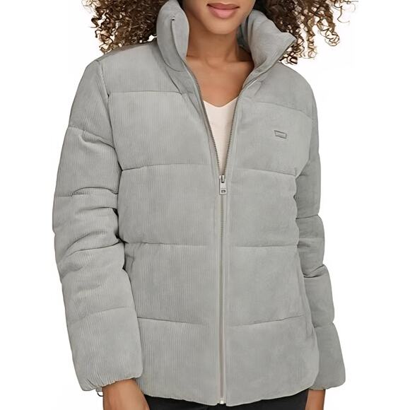 New Levi's Women's Corduroy Mint Green Stand Collar Puffer Zip up Jacket Medium - Picture 9 of 16